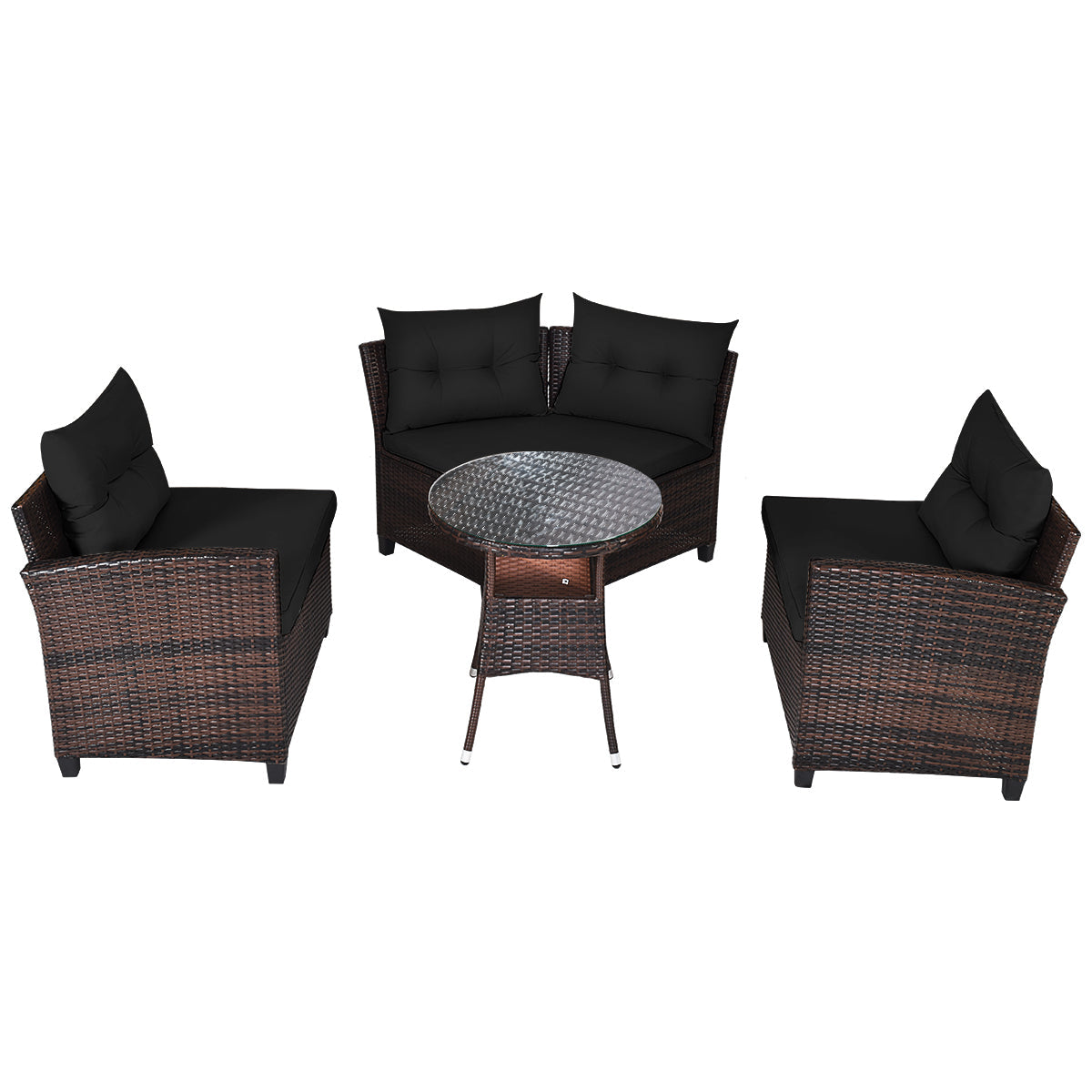 Smooth rattan surface wipes clean easily, while zippered cushion covers can be washed