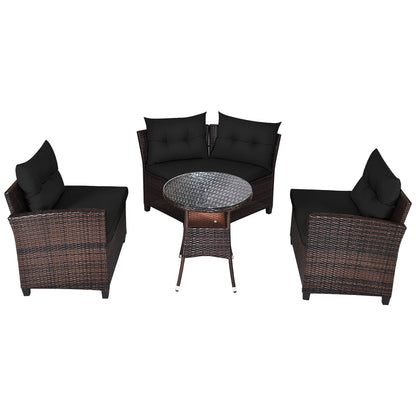 Smooth rattan surface wipes clean easily, while zippered cushion covers can be washed