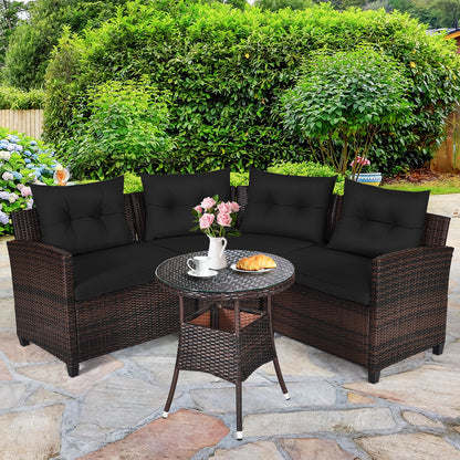 Costway 4-Piece Patio Wicker Furniture Set with Cushion-Black