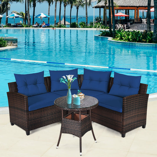 Costway 4-Piece Patio Wicker Furniture Set with Cushion-Navy