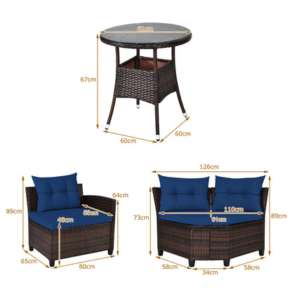 Costway 4-Piece Patio Wicker Furniture Set with Cushion-Navy