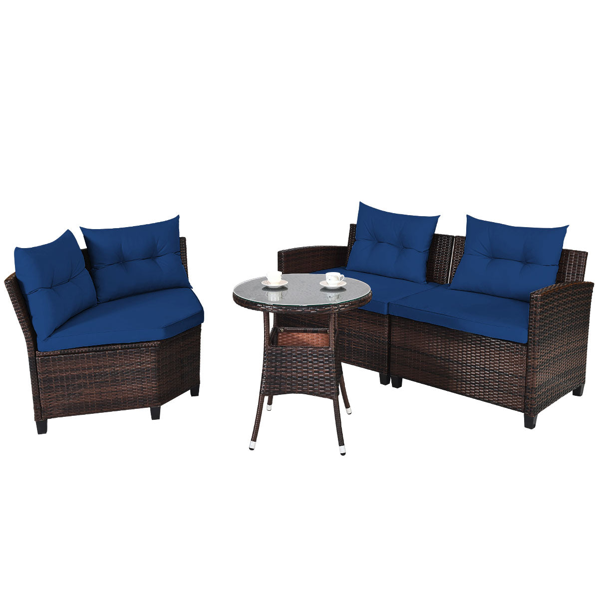 Costway 4-Piece Patio Wicker Furniture Set with Cushion-Navy