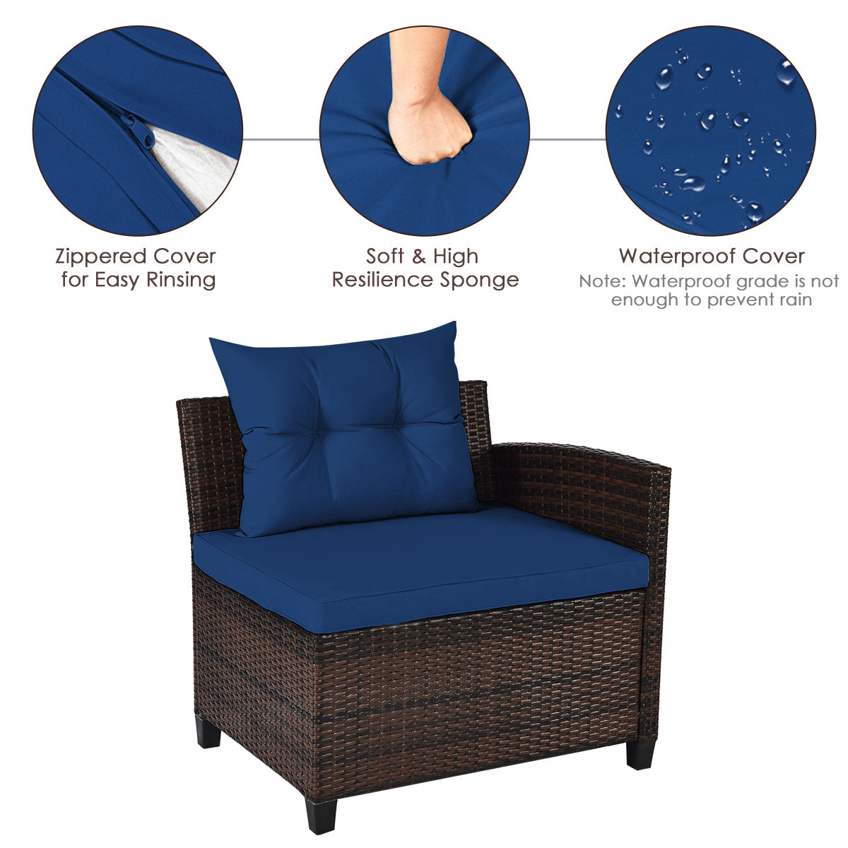 Costway 4-Piece Patio Wicker Furniture Set with Cushion-Navy