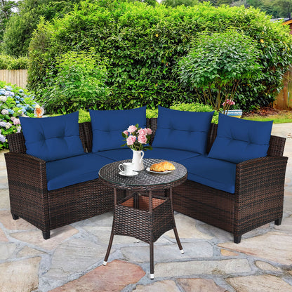 Costway 4-Piece Patio Wicker Furniture Set with Cushion-Navy