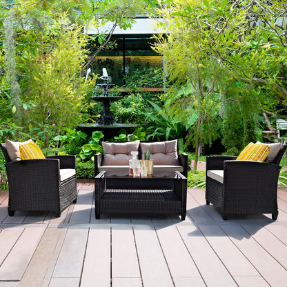 4-Piece Rattan Chair Set with Loveseat & Coffee table for Patio