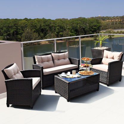 4-Piece Rattan Chair Set with Loveseat & Coffee table for Patio