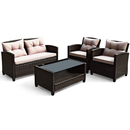 4-Piece Rattan Chair Set with Loveseat & Coffee table for Patio