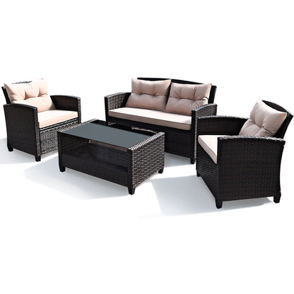 4-Piece Rattan Chair Set with Loveseat & Coffee table for Patio