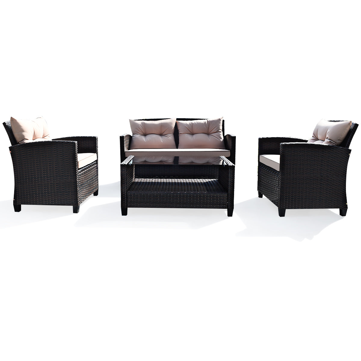 4-Piece Rattan Chair Set with Loveseat & Coffee table for Patio