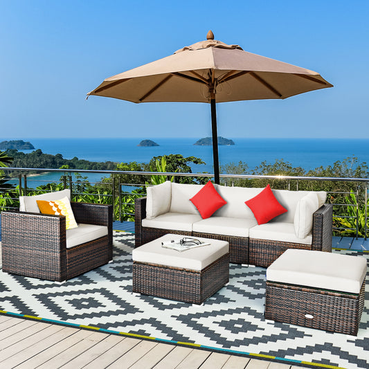 Costway 6 Pieces Patio Rattan Sectional Furniture Set with Seat Cushion for Backyard