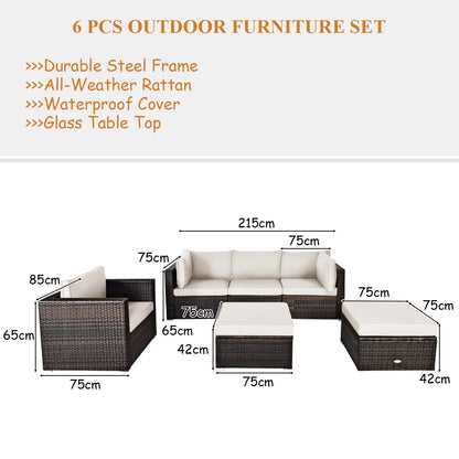 Costway 6 Pieces Patio Rattan Sectional Furniture Set with Seat Cushion for Backyard