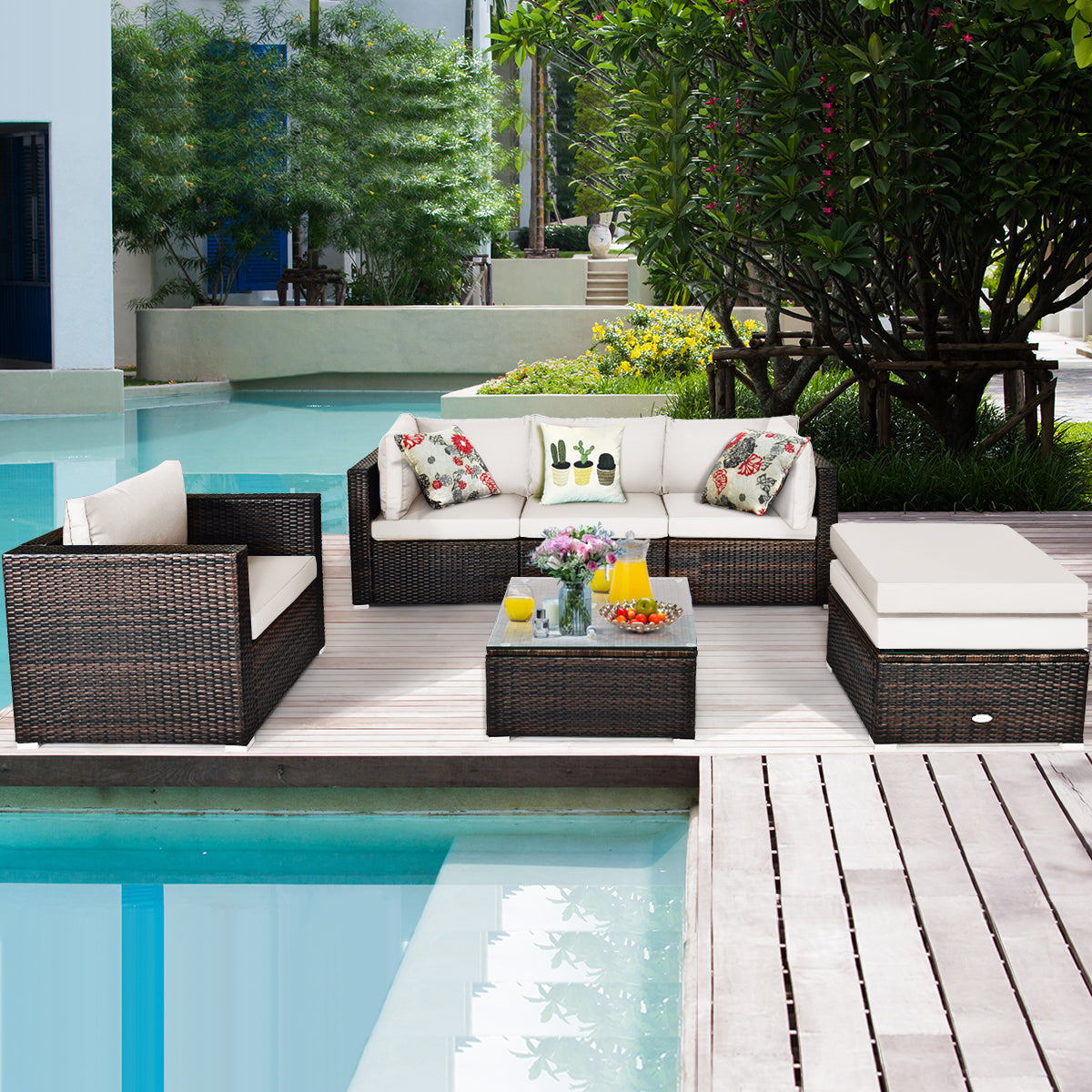 Waterproof wicker and washable zippered cushion covers simplify outdoor furniture maintenance