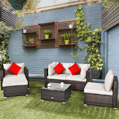 Costway 6 Pieces Patio Rattan Sectional Furniture Set with Seat Cushion for Backyard