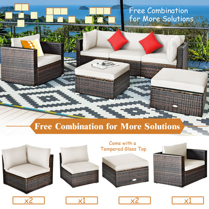 Costway 6 Pieces Patio Rattan Sectional Furniture Set with Seat Cushion for Backyard