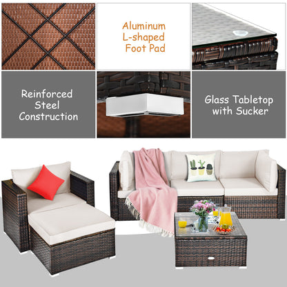Ottoman converts into a coffee table when the cushion is replaced with tempered glass
