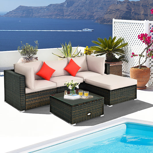Costway 5-Piece Outdoor Sectional Sofa Set with Non-slip Foot Pads for Yard Beige