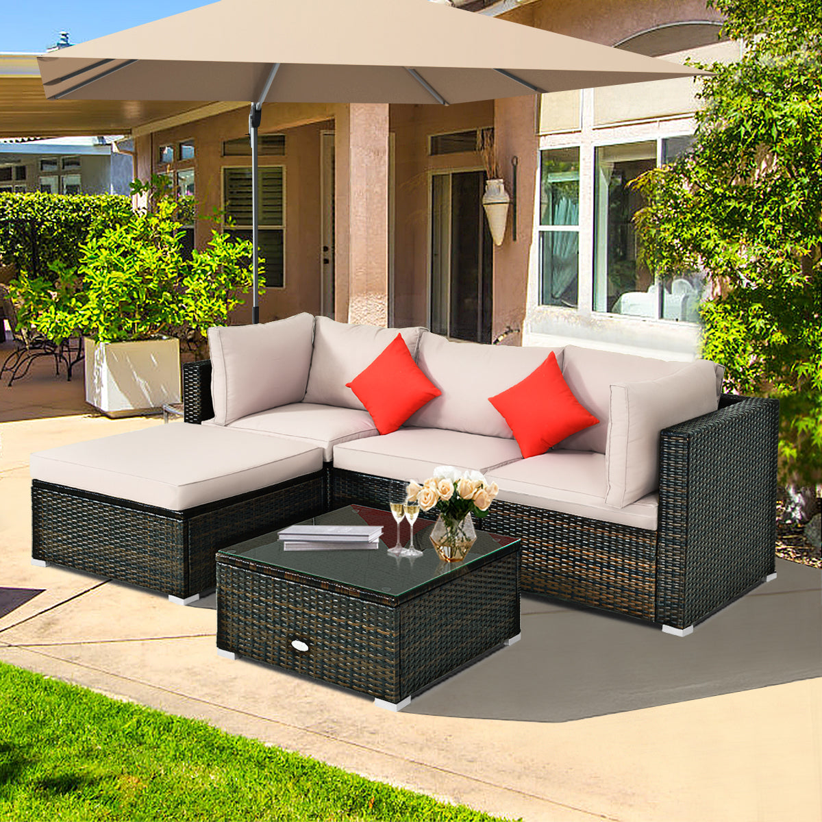 Coffee table can become an extra ottoman by removing the glass top for additional seating
