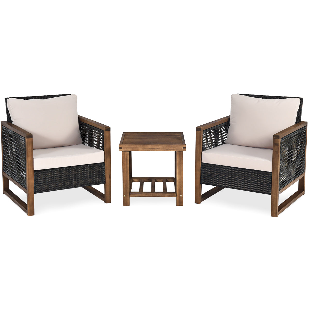 Weather-resistant PE wicker and acacia wood frame provide durable outdoor seating for patios, gardens, balconies, and porches