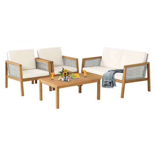 Durable acacia wood and PE rattan outdoor conversation set for patios and gardens