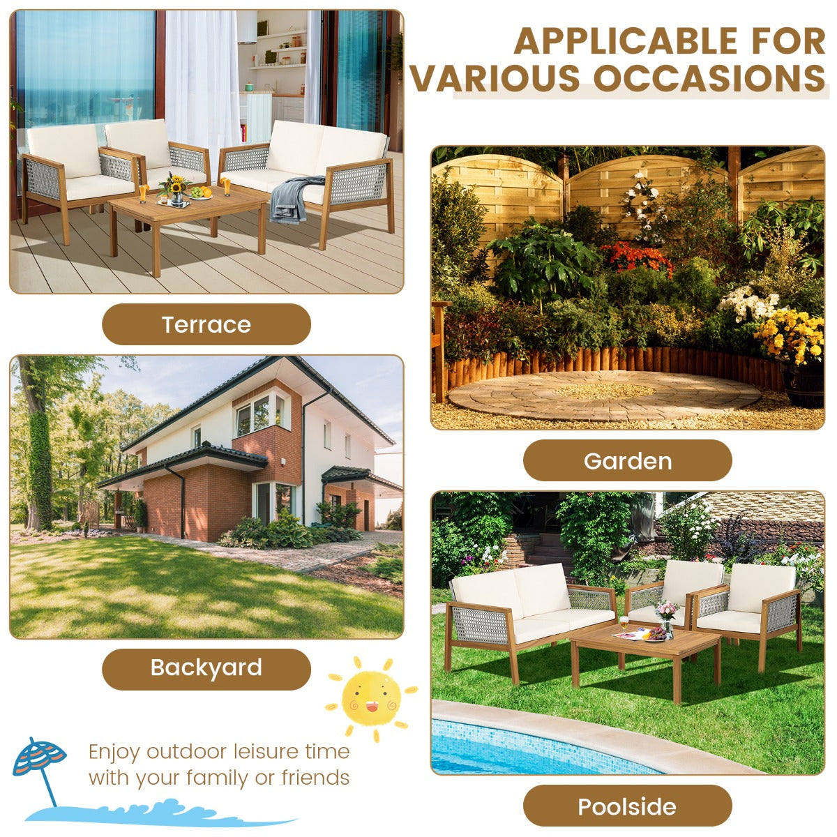 Two-package acacia wood patio set includes assembly instructions and necessary hardware