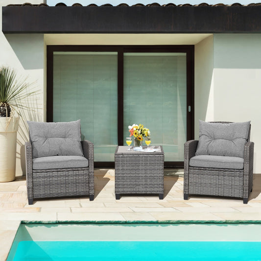 Costway 3 Pieces Patio Rattan Sofa Set with Soft Seat for Poolside & Backyard