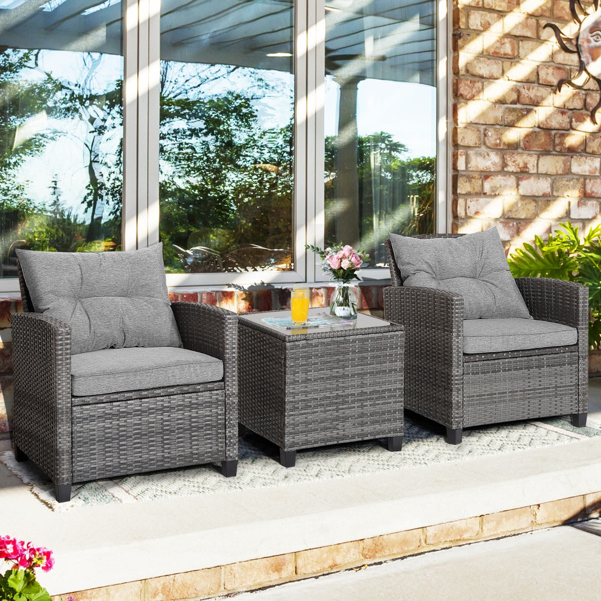 Tempered glass coffee table provides a scratch-resistant surface for snacks, drinks, books, and outdoor decorations