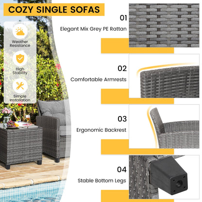 Weather-resistant PE rattan creates an elegant finish suitable for gardens, balconies, backyards, and poolside areas
