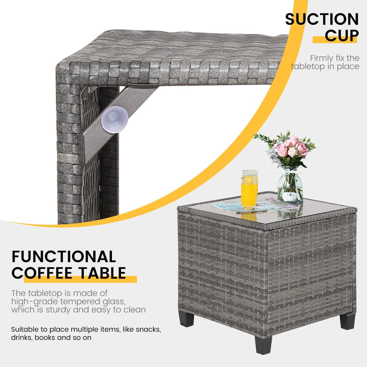 Simple assembly and easy-clean removable cushion covers make this outdoor furniture set convenient to maintain