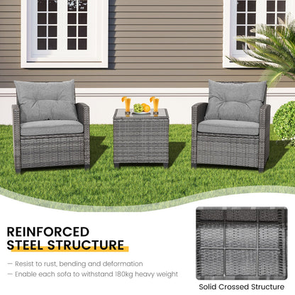 Each patio sofa supports up to 180 kilograms while the compact coffee table supports up to 75 kilograms