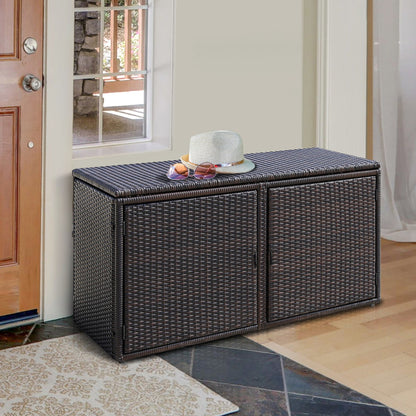 0.33m³ Patio Rattan Storage Container Box with Shelf -Brown