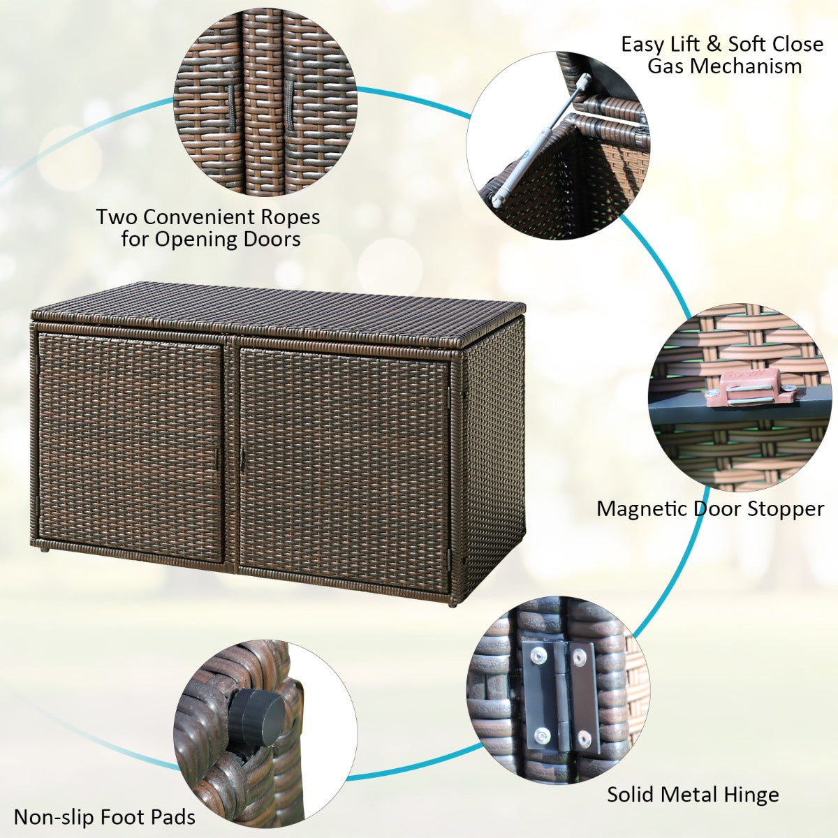 0.33m³ Patio Rattan Storage Container Box with Shelf -Brown