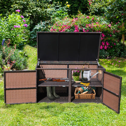 0.33m³ Patio Rattan Storage Container Box with Shelf -Brown