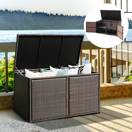 0.33m³ Patio Rattan Storage Container Box with Shelf -Brown