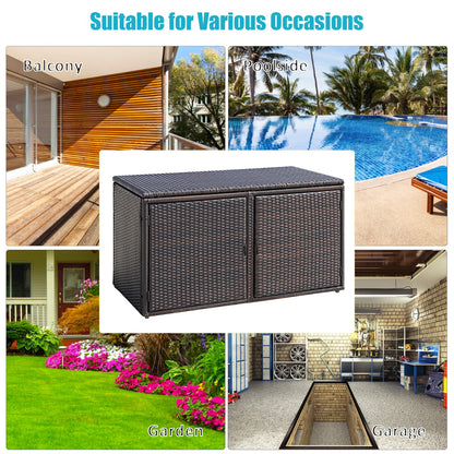 0.33m³ Patio Rattan Storage Container Box with Shelf -Brown