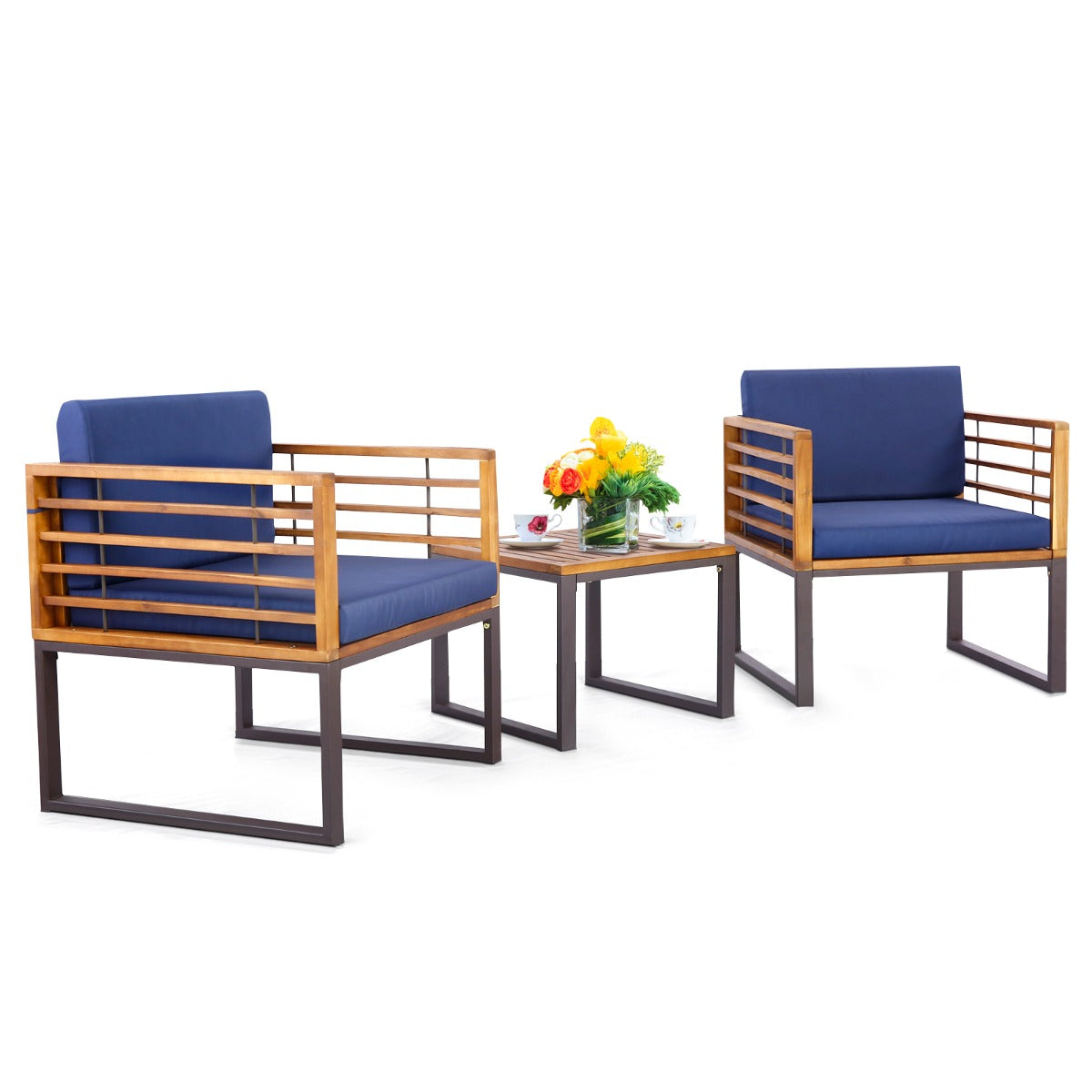 Outdoor Conversation Set with Cushioned Armchairs for Porch
