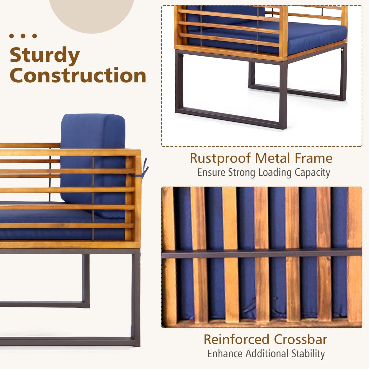 Outdoor Conversation Set with Cushioned Armchairs for Porch