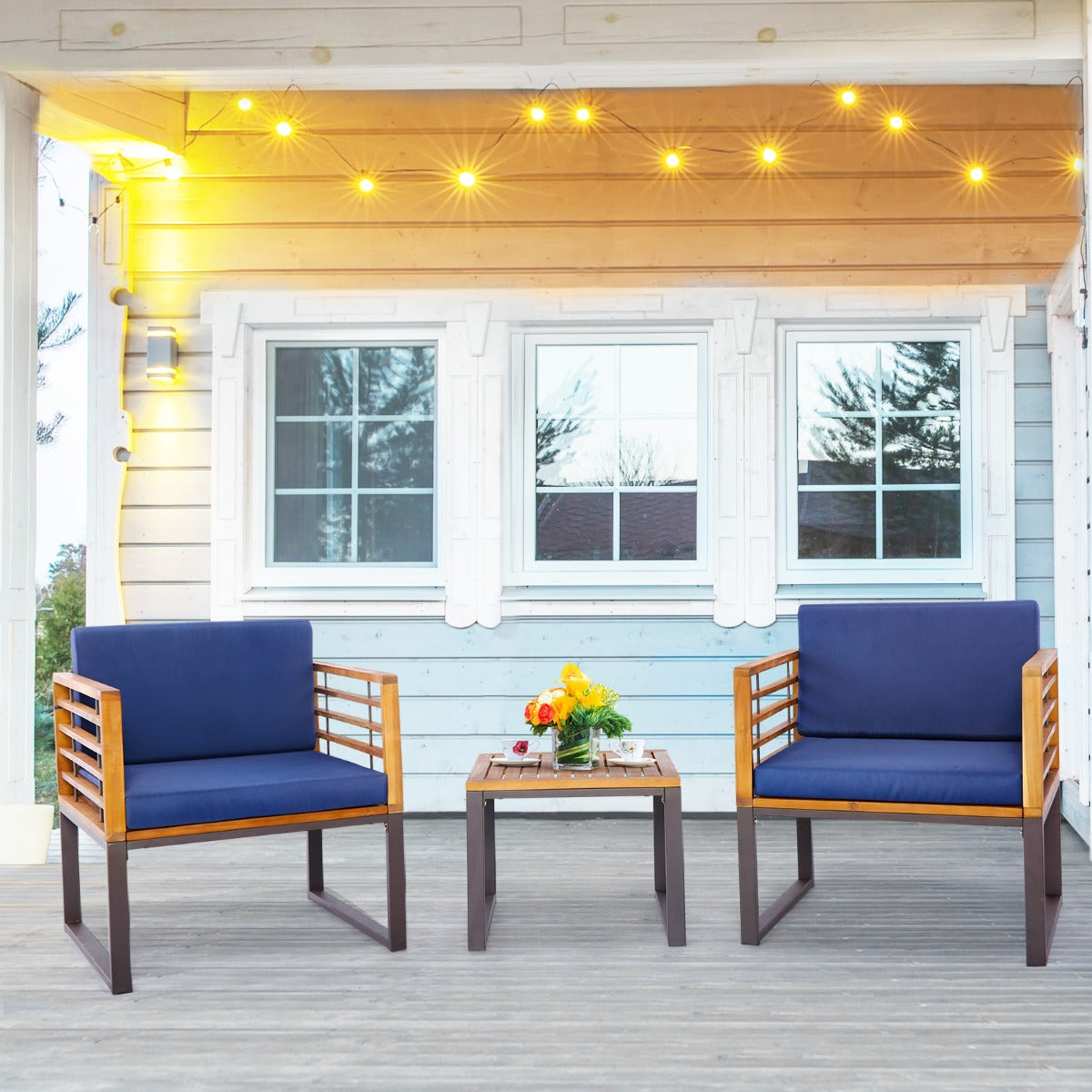 Outdoor Conversation Set with Cushioned Armchairs for Porch
