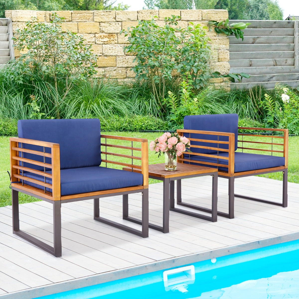 Outdoor Conversation Set with Cushioned Armchairs for Porch