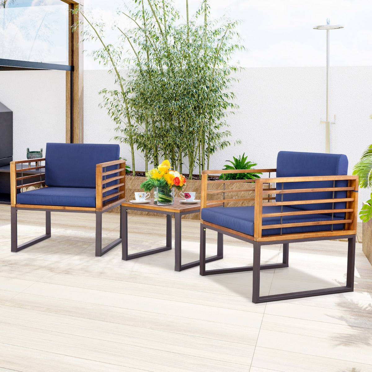 Outdoor Conversation Set with Cushioned Armchairs for Porch