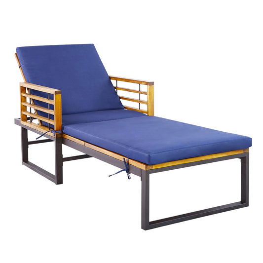 Patio Chaise Lounge Chair with Acacia Wood with Armrests for Poolside