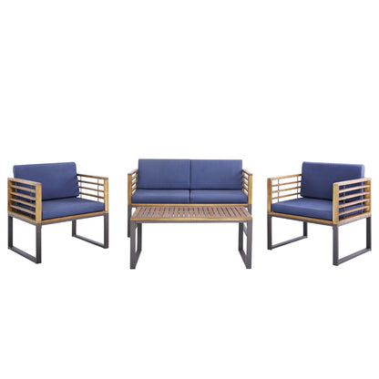 4 Piece Patio Chair Set with Soft Seat & Back Cushions for Backyard