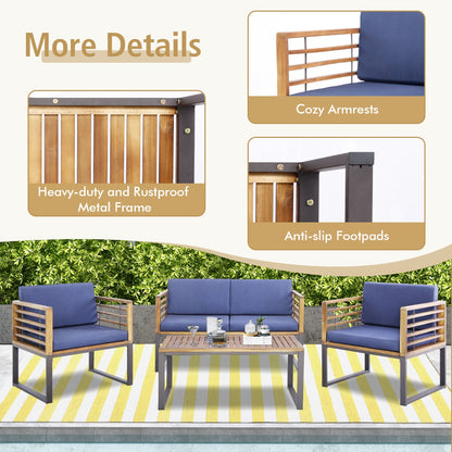 4 Piece Patio Chair Set with Soft Seat & Back Cushions for Backyard