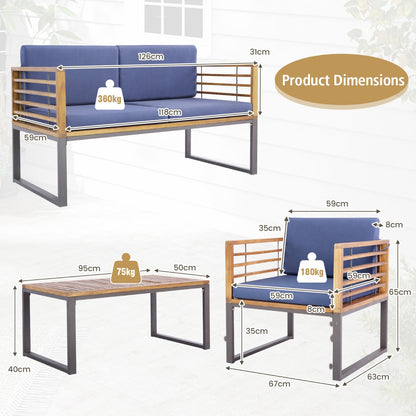4 Piece Patio Chair Set with Soft Seat & Back Cushions for Backyard