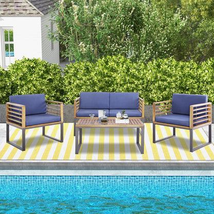 4 Piece Patio Chair Set with Soft Seat & Back Cushions for Backyard