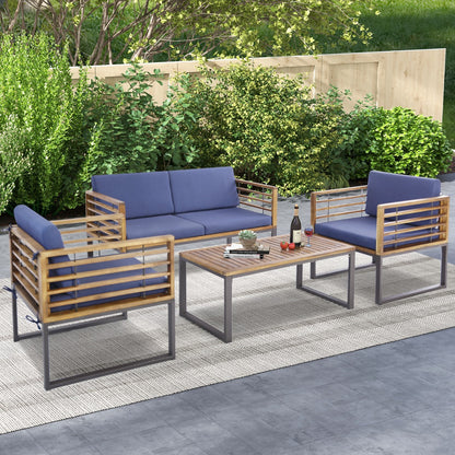 4 Piece Patio Chair Set with Soft Seat & Back Cushions for Backyard