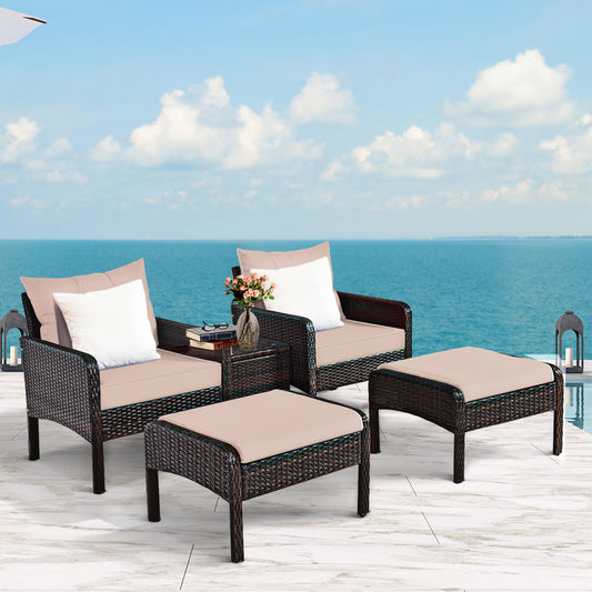 Costway 5 Pieces Rattan Chair Set with Cushions for Outdoor