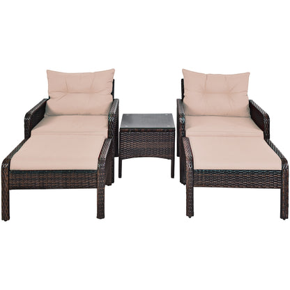 Costway 5 Pieces Rattan Chair Set with Cushions for Outdoor