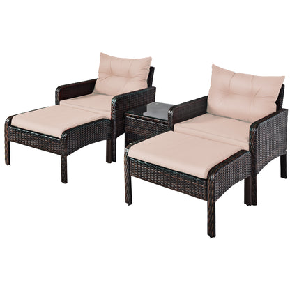 Costway 5 Pieces Rattan Chair Set with Cushions for Outdoor