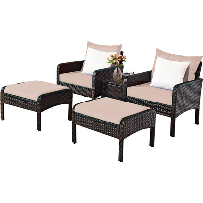 Costway 5 Pieces Rattan Chair Set with Cushions for Outdoor