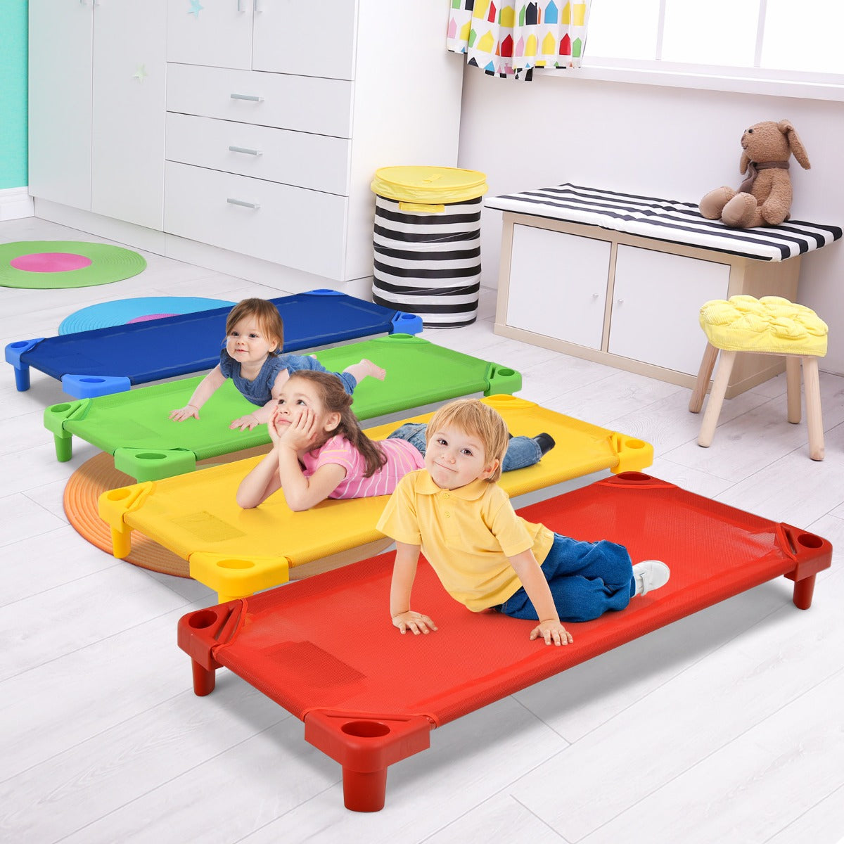 Kids Stackable Daycare Cot with Easy Lift Corners
